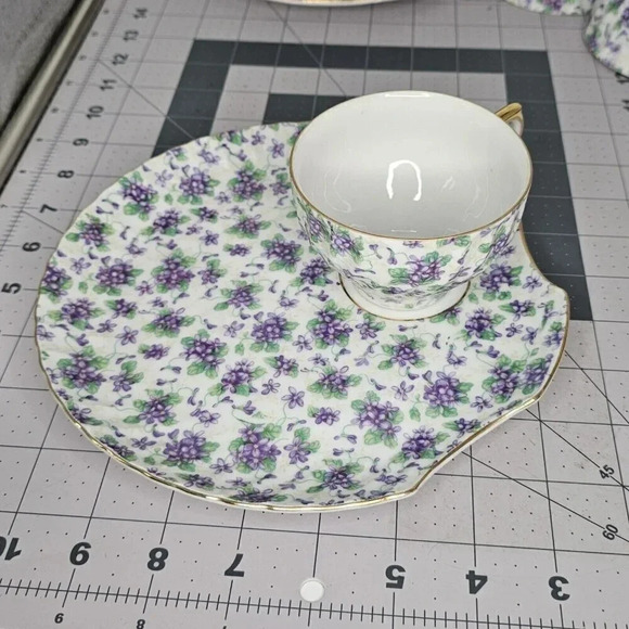 6 Tea Cups and Saucers Japan Yada Snack Plate Blue Floral China - Picture 4 of 15